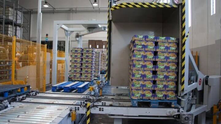 Online fully automatic pallet packing solution consisted of pallet wrapper and pallet inverter