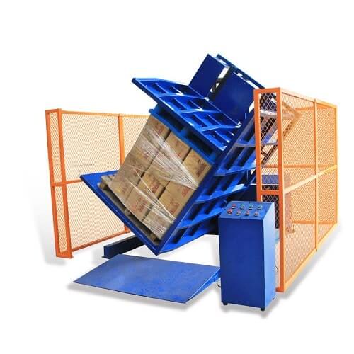 180 degree pallet flipper machine with ramp for pallet truck loading